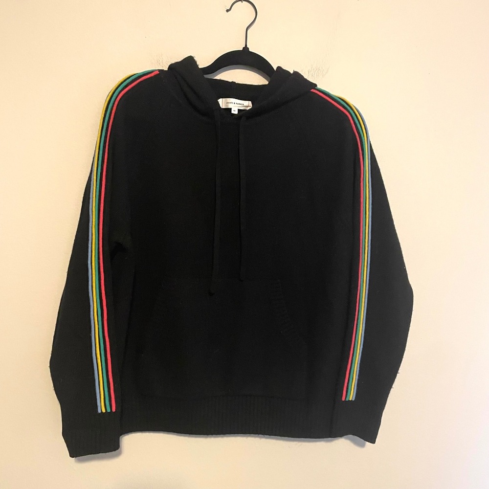 Chinti & Parker wool cashmere hooded sweater black rainbow XS classic minimalist